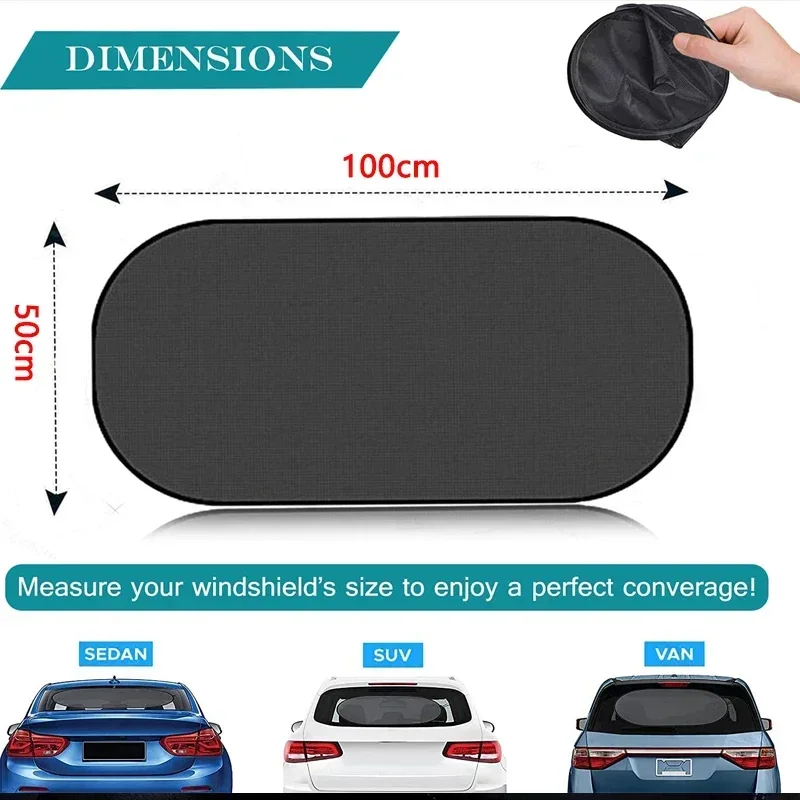 Auto-Sonnenschutz, UV-Schutz, zusammenklappbarer Auto-Heckscheiben-Sonnenschutz, 100 x 50 cm, universelles Netz-Rückfenster-Visier mit Saugnäpfen