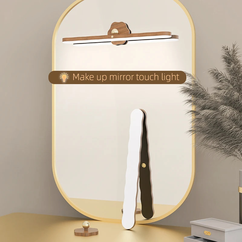 Holz LED Nachtlicht Spiegel Front Fülllicht Tragbare Wiederaufladbare Magnetische Wand Lampe Für Schlafzimmer Nachttisch Lampe Touch schalter