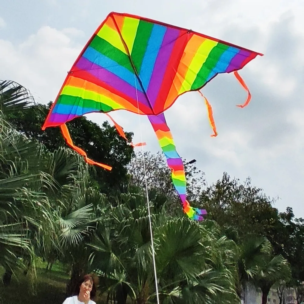 Nuovo design arcobaleno aquilone moda facile da volare coda lunga con linea giocattolo volante per bambini divertimento all'aria aperta sport