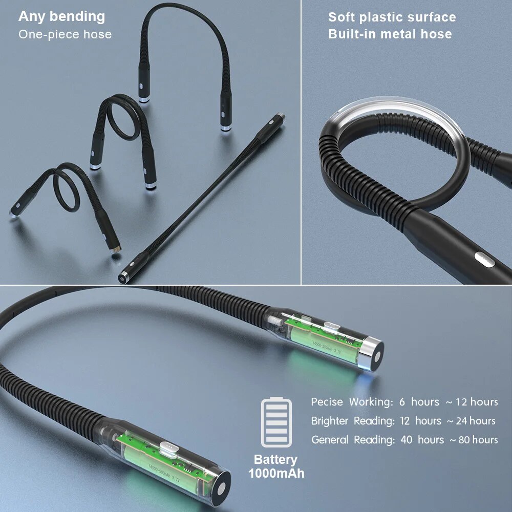 Luz de lectura para el cuello, luces para libros, lectura en la cama, plegable, de larga duración, portátil, recargable por USB, novedad, iluminación LED Flexible para libros