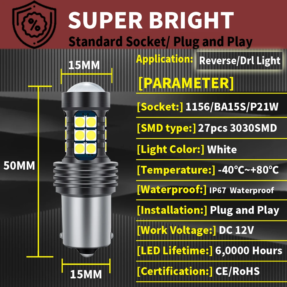 2 uds P21W 7506 BA15S luz LED de respaldo Blub lámpara de marcha atrás Canbus para Volvo C30 C70 S40 S60 S70 S80 V40 V50 V60 V70 XC60 XC70 XC90