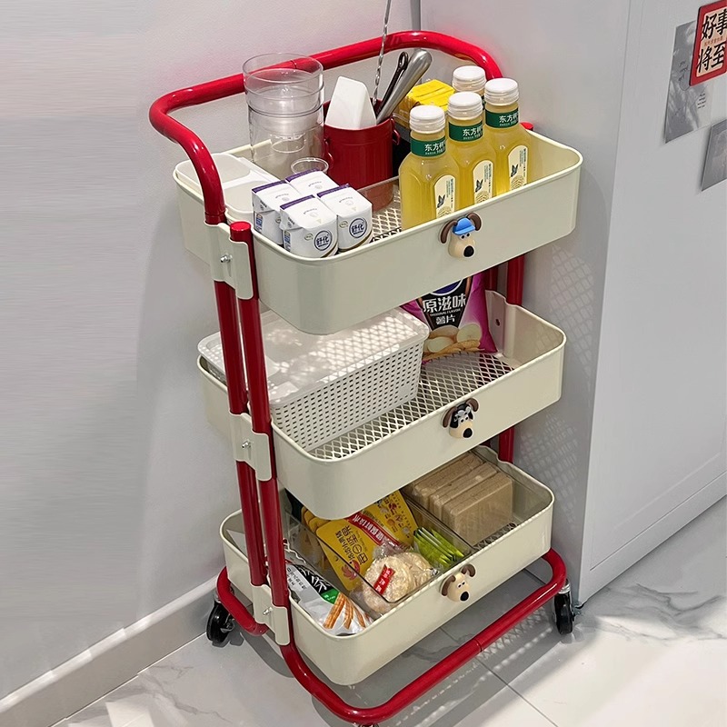Hot Multi-Layer Contrast Color Trolley Storage Shelf Trolley Organizer Mobile Cosmetics Snack Storage Rack Bathroom Mobile Shelf