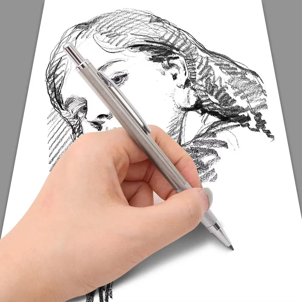 Matita meccanica in metallo 0,3/0,5/0,7/0,9/1,3/2,0 mm Set di matite HB automatiche per disegno con mine per ufficio, scuola, scrittura, materiale artistico