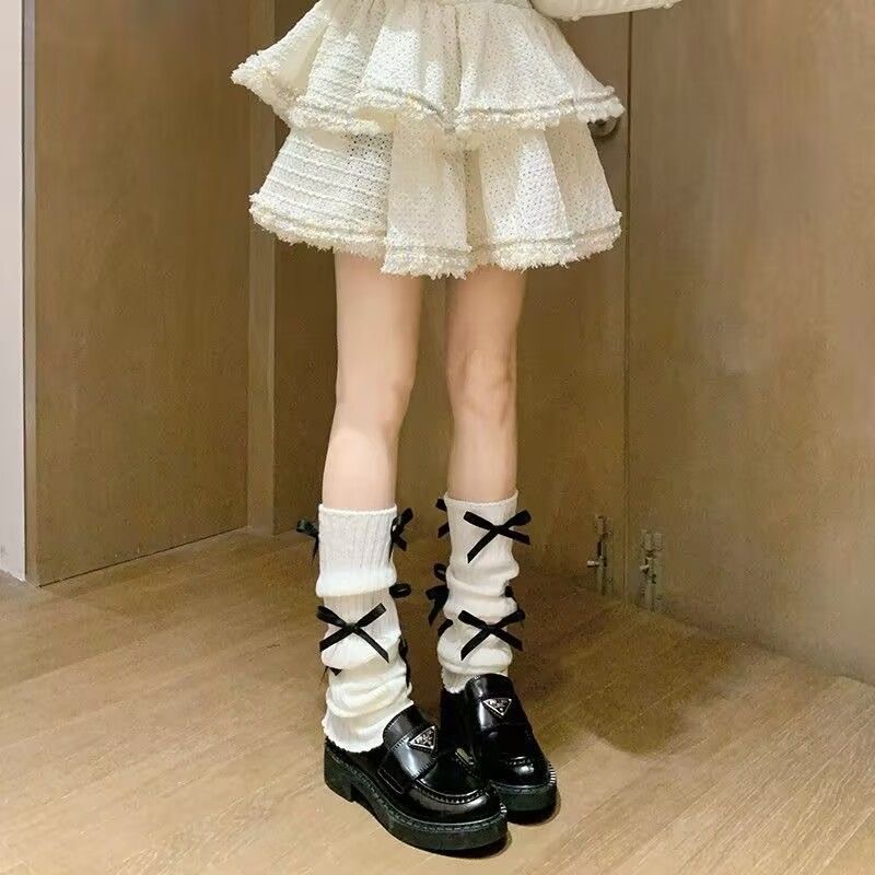 Y2K Warm houden Beenhoezen Strik Gebreide beenwarmers Dikke enkelwarmer Vrouw