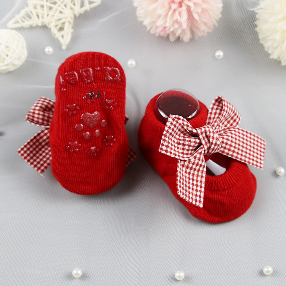 Calzini per neonati Calzini da principessa per ragazza carina per neonato Calzini rossi per barche con fiocco Calzini da pavimento in cotone per bambini Articoli per neonati Accessori per neonati Vestiti
