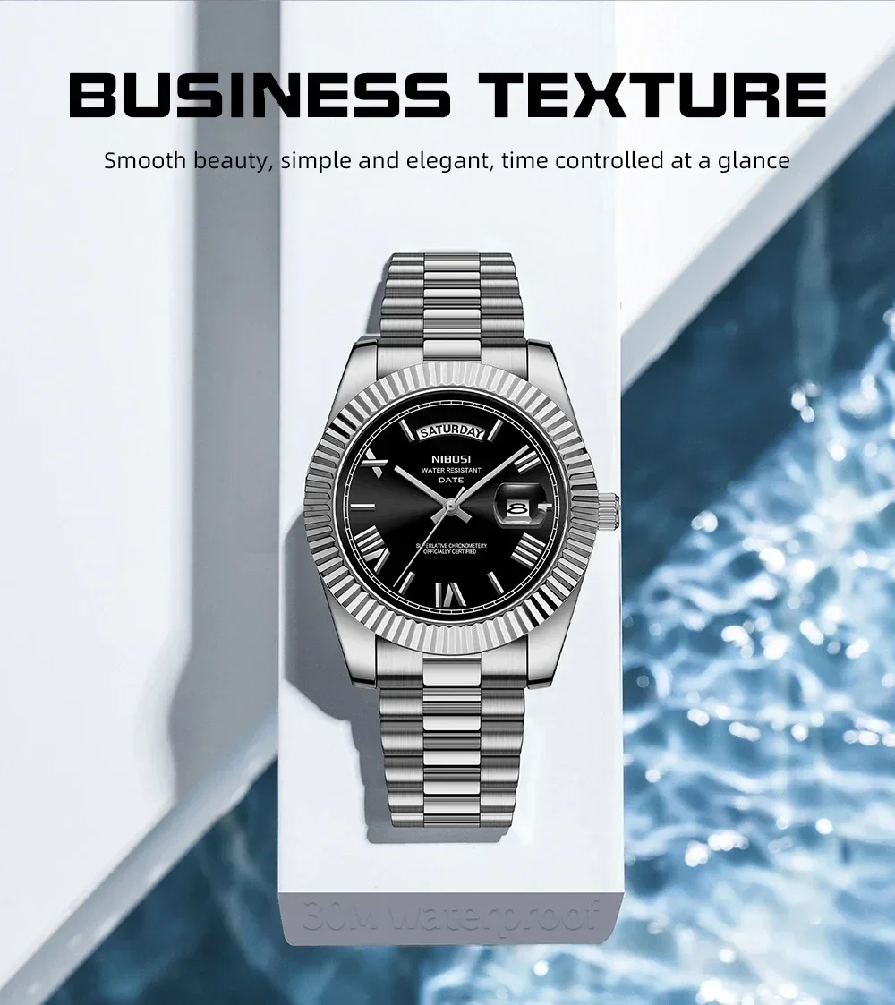 Reloj NIBOSI de cuarzo de lujo para Hombre, Reloj de pulsera luminoso con fecha resistente al agua, relojes deportivos de acero inoxidable para Hombre, Reloj para Hombre