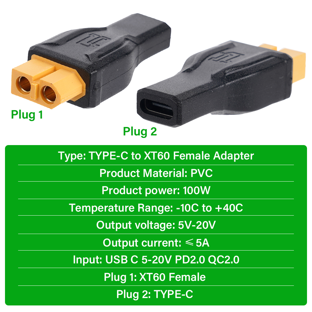 Адаптер типа C к разъему XT60 XT002 USB-адаптер передачи для разъема дрона Модель самолета Модель автомобиля PD Протокол зарядки