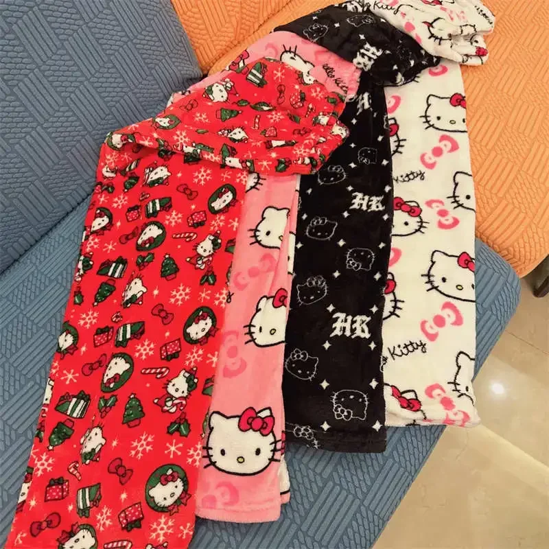 Calças de pijama grosso feminino, tecido elástico duplo, calças macias, calças de desenho animado, Sanrio, Hello Kitty, anime, presente de aniversário
