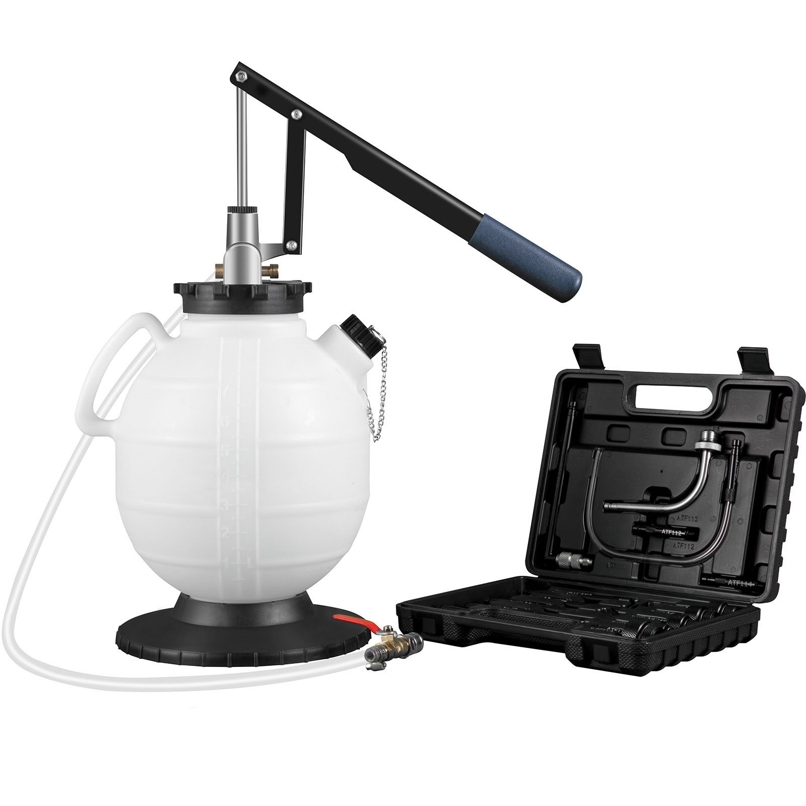 SucceBuy Transmissievloeistofpomp ATF-vloeistofoverdrachtvuller 7,5 liter met regelklep en 15 gemeenschappelijke adapterset voor olievervanging