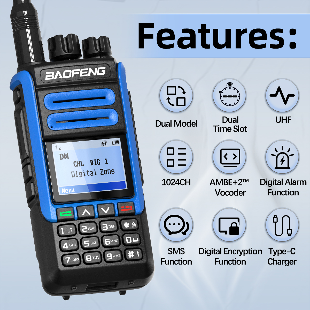 BAOFENG DR-1802U DMR Digitales Walkie-Talkie Dual Time Slot Tier 1+2 Dual Mode Ham Two Way Radio für Reisen
