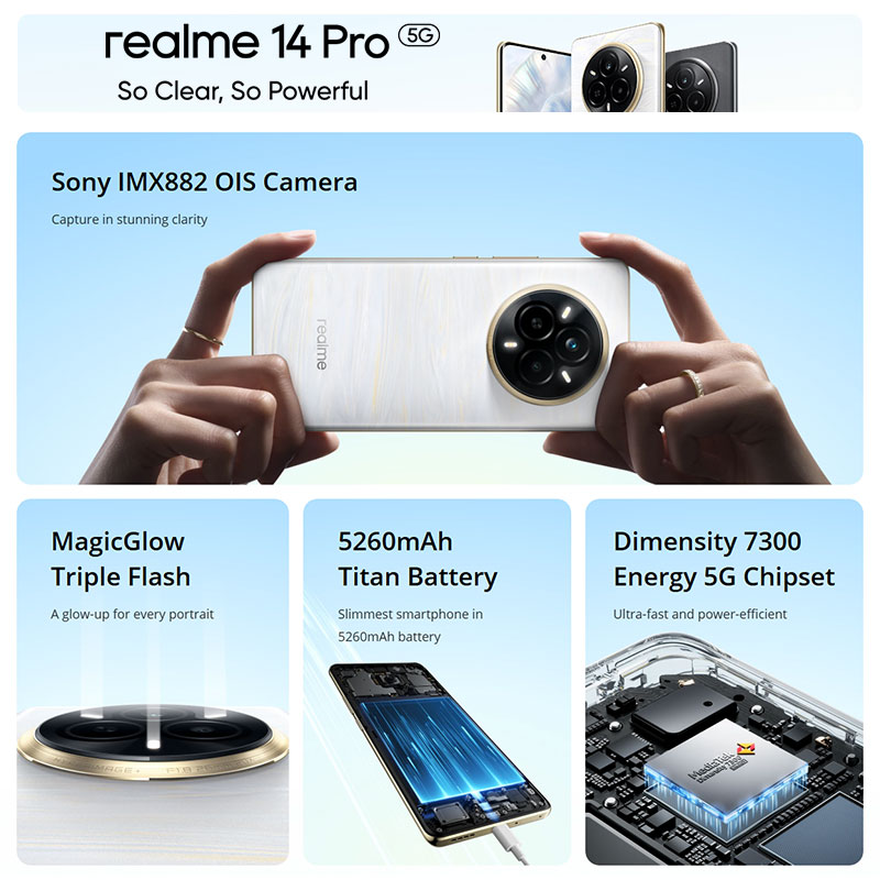 Global Version realme 14 Pro 5G Smartphone 50MP Sony IMX882 OIS Kamera Dimensity 7300 Energie 120Hz Curved Vision Display IP69