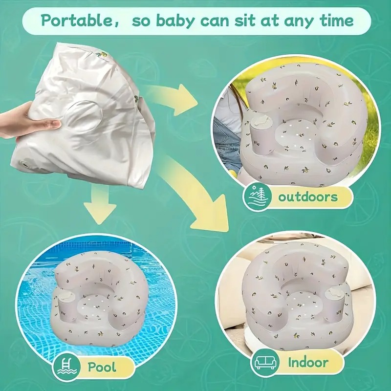 Aufblasbarer Babybodensitz mit integrierter Pumpe, weicher Stützstuhl für das Sitztraining von Kleinkindern, geeignet für 3 Monate und ältere Menschen