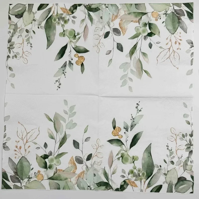 20pcs 2겹 다채로운 인쇄 냅킨 숲 녹색 잎 호텔 레스토랑 테이블 장식 와인 유리 꽃 종이 Placemats