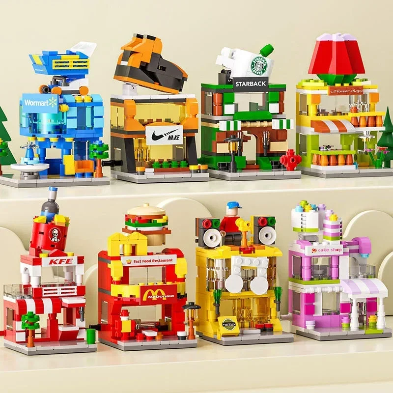 Para montar Mini modelo de decoración de calle comercial de ciudad Compatible con bloques de construcción para juguetes educativos para niños