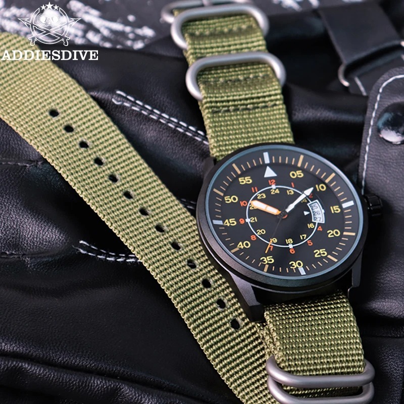 ADDIESDIVE New MY-JD1508 Quartz Watch For Men Sports Hardlex Dial Window 50M Waterproof Nylon Strap Relogio Masculino