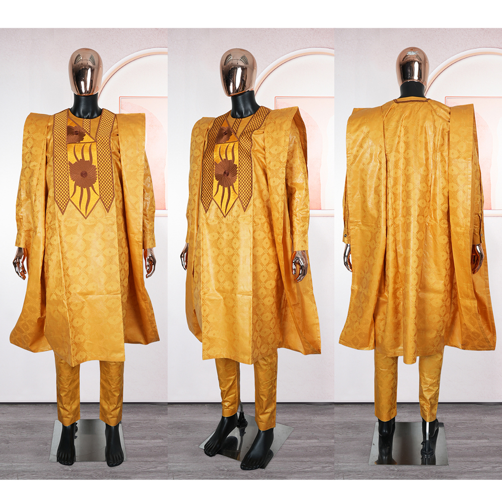 남자를위한 새로운 아프리카 옷 Dashiki 전통 복장 가운 자수 탑 바지 정장 Bazin 이슬람 웨딩 파티 의류