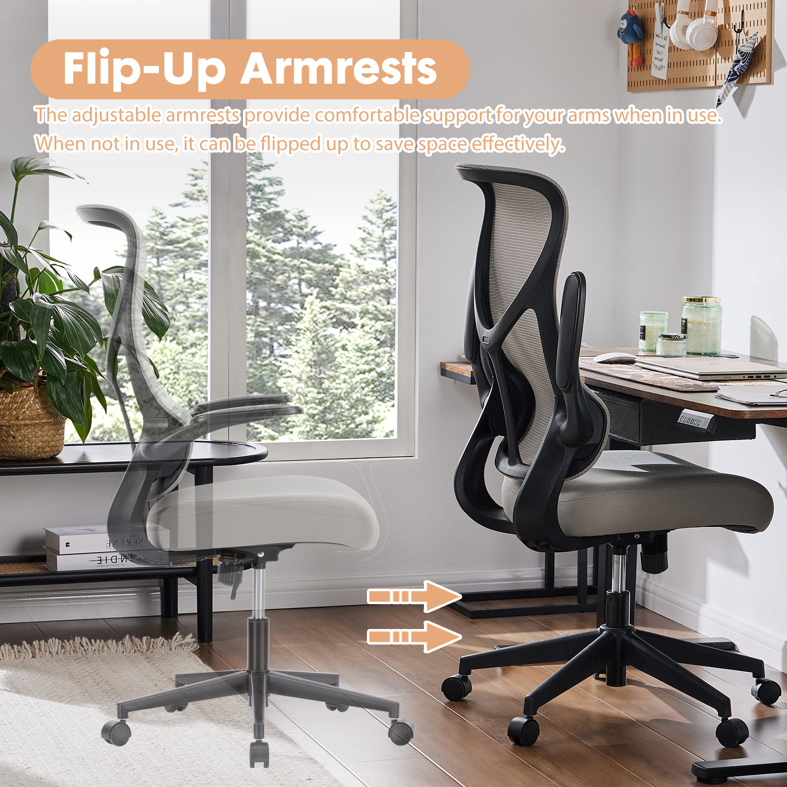 JHK Ergonomic Mesh Lumbar Support Office Desk Computer Chair High Back Swivel Rolling Gaming Chairs With Wheels And Flip-up Arms