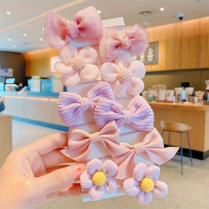 10 peças de design de flor de arco estilo fofo e doce, forte elasticidade, não danifica o cabelo, adequado para acessórios de cabelo de rabo de cavalo