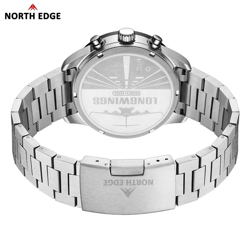 North edge 2025 longwings relógio de quartzo masculino movido a energia solar cronômetro à prova d'água 50m 316 relógio piloto luminoso de aço inoxidável completo