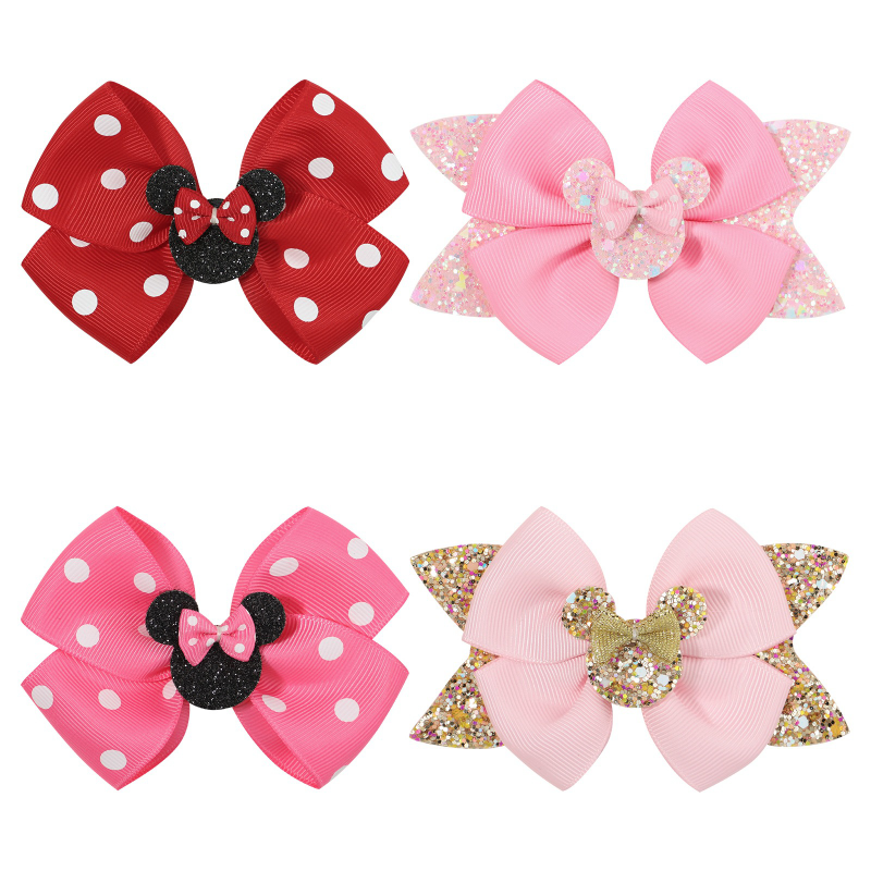 Horquilla de Mickey Mouse de Disney para chico, adorno para el pelo con lazo de lentejuelas de Mickey Minnie, bonito tocado con lazo para niña, regalo de cumpleaños