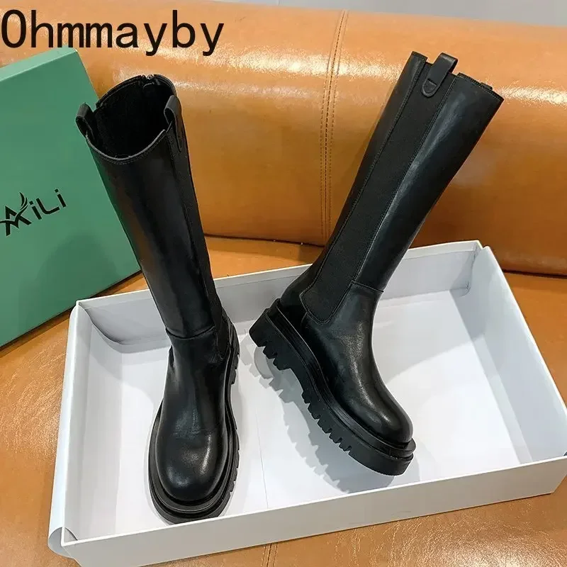 Platformowe damskie długie buty rycerskie modne ciepłe buty z futrem jesienne zimowe kwadratowe obcasy damskie botki do kolan