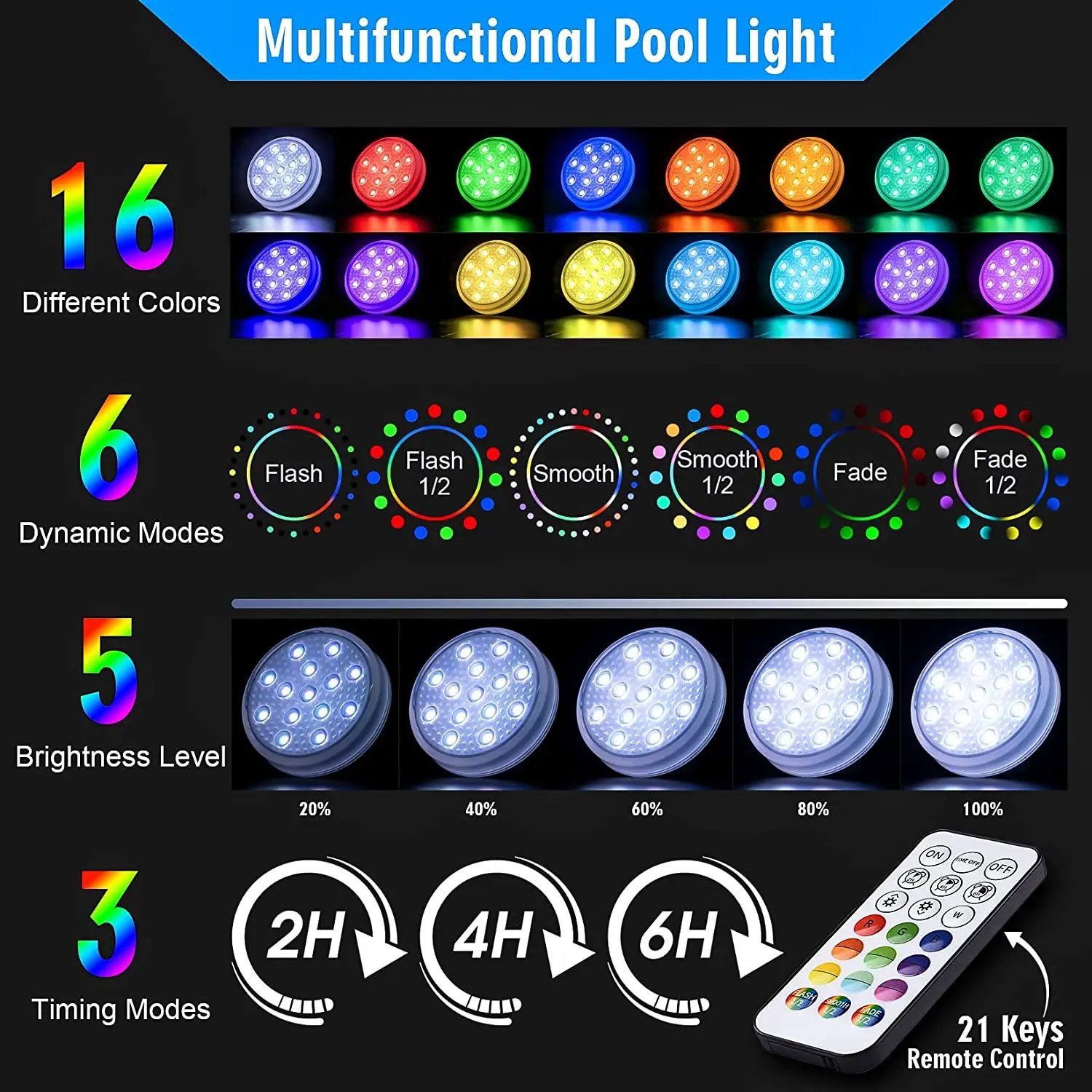 Luces de piscina sumergibles subacuáticas recargables con control remoto IP68 luces flotantes Led que cambian de Color impermeables para baño de hidromasaje
