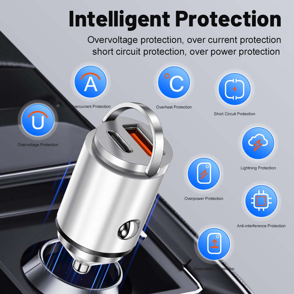 100W Mini Pull Ring Car Charger Dual USB Fast Chargingfor iPhone Xiaomi Samsung QC 3.0 Phone convenient Charger Adapter