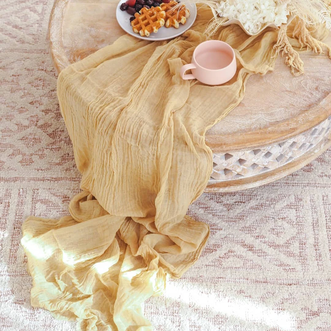 Semi-Sheer Gauze Table Runner Sage Cheesecloth การตั้งค่าตารางรับประทานอาหาร Vintage งานแต่งงานคริสต์มาสจัดเลี้ยง Arches เค้กตกแต่ง