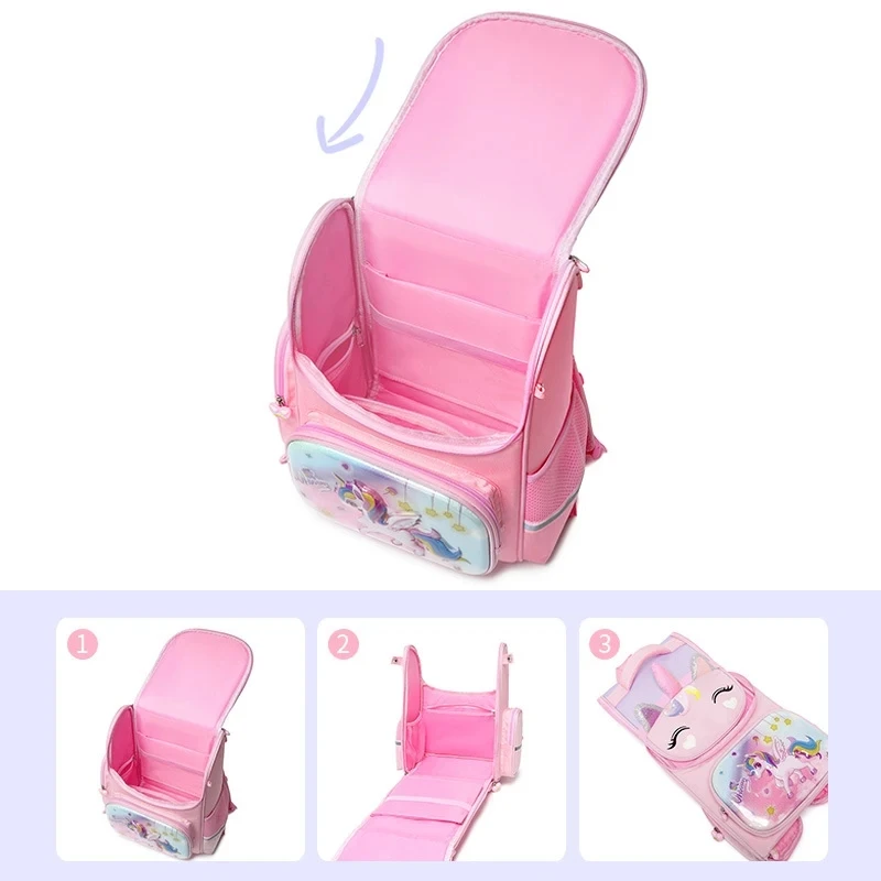 Mochila Escolar de unicornio para niñas, morral Escolar de dibujos animados en 3D, de 1 a 5 grados, con diseño de arcoíris