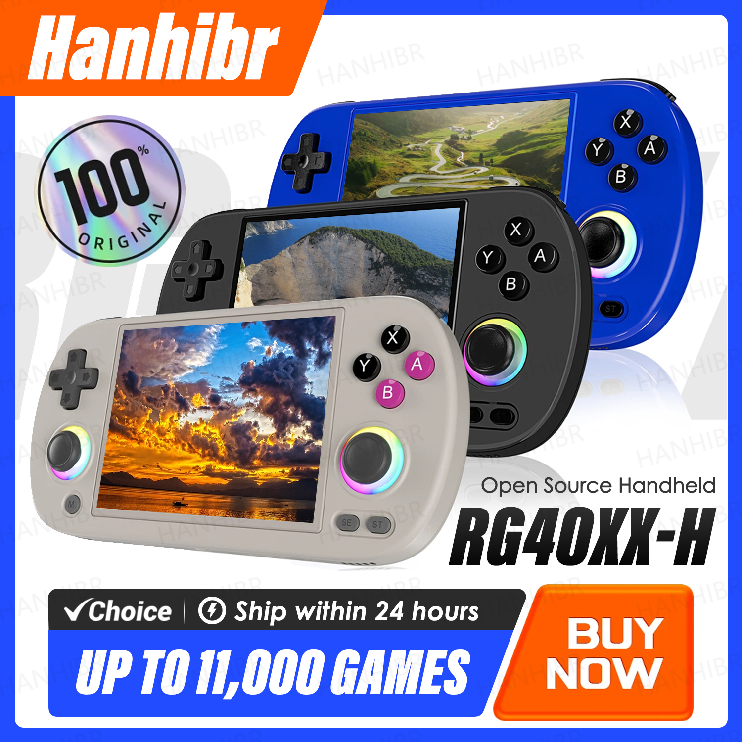 Anbernic rg40xx h console de jogos portátil, tela de 4 polegadas, sistema linux, joystick, efeito de iluminação rgb, reprodutor de vídeo rg40xxh, presentes smartpro