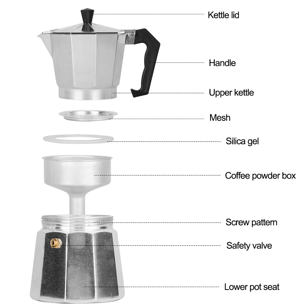 Hervidor de café de aluminio, tetera de café de Moka, para el hogar, para el exterior, equipo de vajilla para acampar