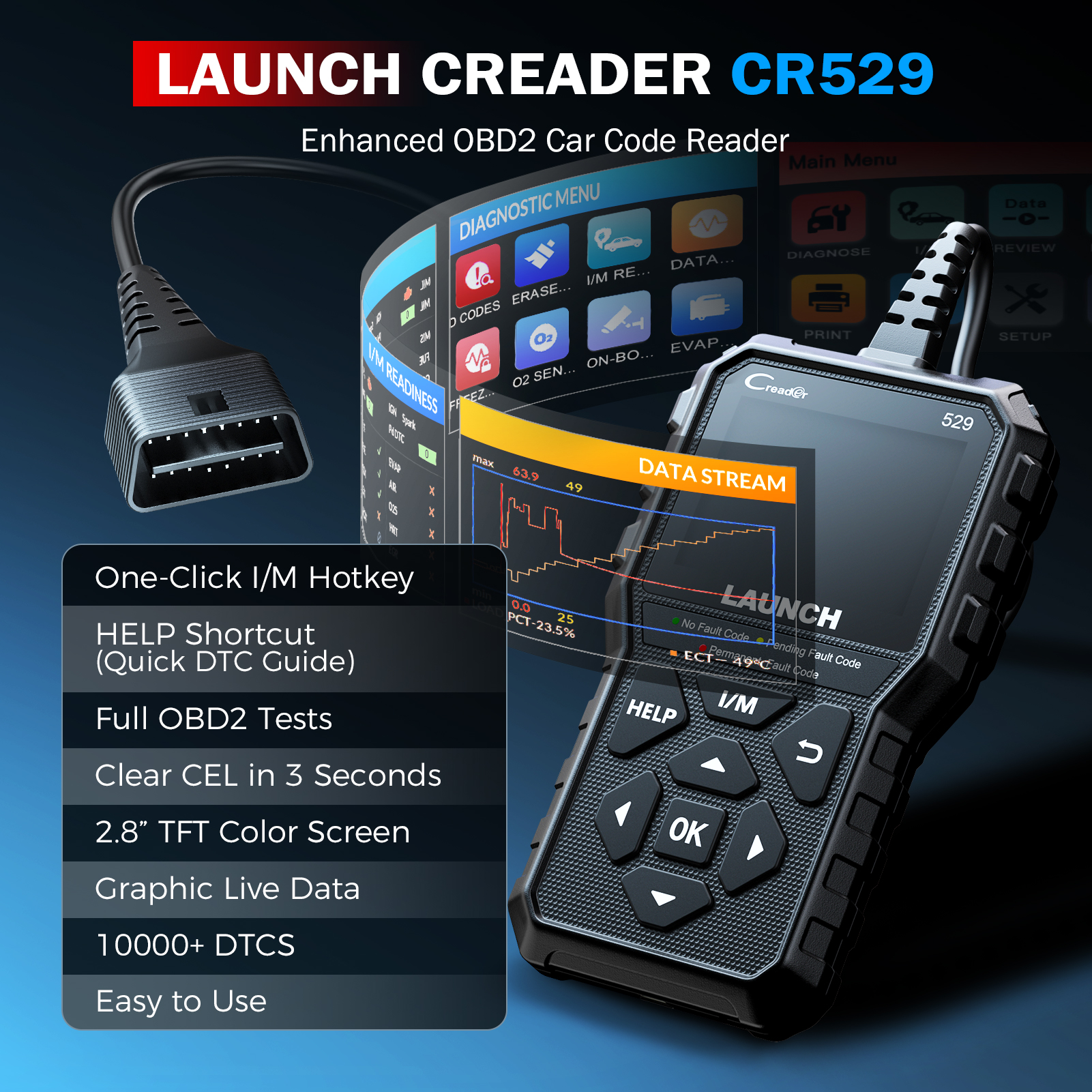 Nuevo lanzamiento Creader 529 lector de código de escáner OBD2 CR529 herramienta de diagnóstico automotriz lector de código OBDII lectura de código de falla escaneo OBD2 DIY
