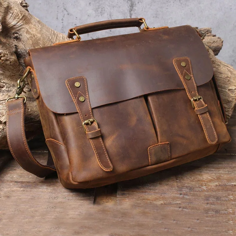 Newsbirds Valigetta da uomo in pelle di vacchetta Borsa per documenti in vera pelle A4 Borsa a tracolla per laptop maschile Borsa per computer aziendale