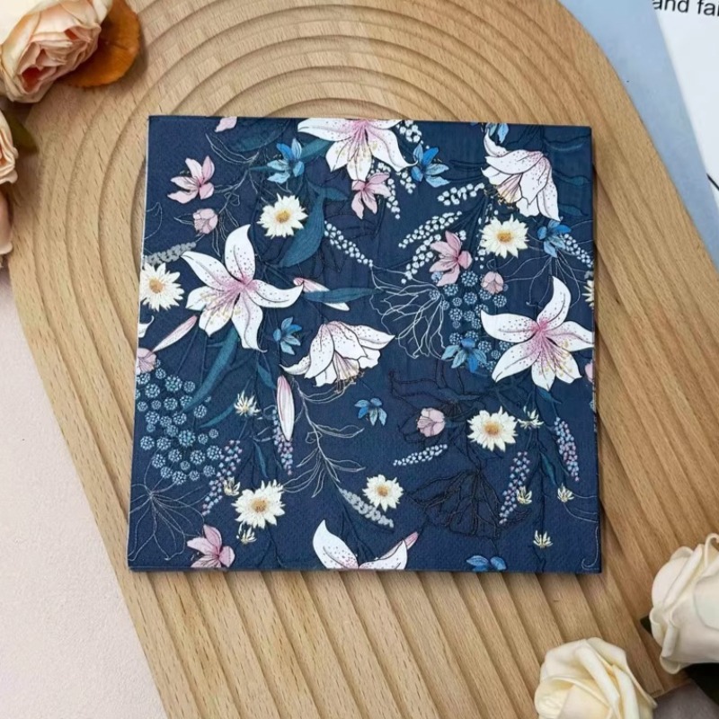 20 Pcs 33cm 2-Layer Color Printed Napkins Blue Flowers and Plants Wine Glass Origami Decorative Painting DIY Decoupage Paper