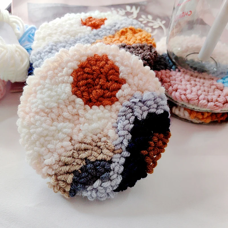 Punch Needle Embroidery Kit DIY Stitching Coasters Needlecraft Pattern Tufted Rug Pads With Felt Yarns For Beginners