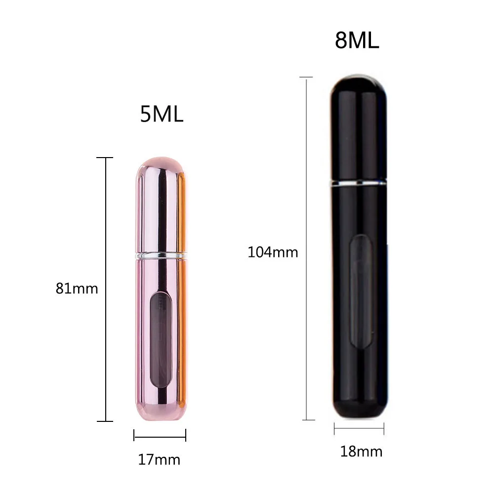 Mini bottiglia di profumo in alluminio multicolore da 5/8 ml con pompa spray Bottiglia atomizzatore riutilizzabile vuota portatile per viaggi essenziali