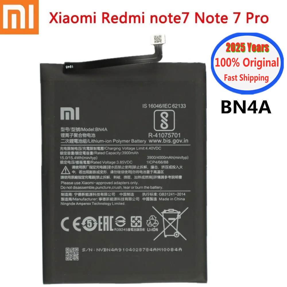 2025 anos 4000mah bn4a 100% bateria original para xiaomi redmi note 7 pro note7 m1901f7c bateria do telefone em estoque transporte rápido