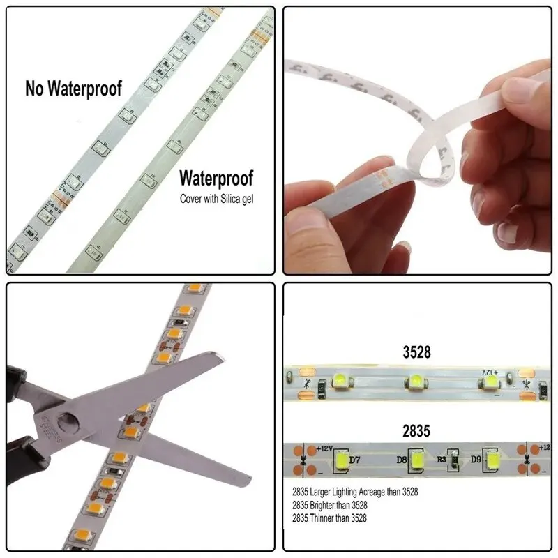 DC 12V LED Strip Light 2835 Waterproof Strip 5M 60LED/M RGB Warm White Strip Tape Lamp Diode Flexible TV Backlight