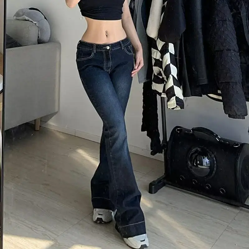 Novo y2k flare jeans vintage cintura baixa bonito calças estéticas streetwear casual calças de carga feminino coreano angustiado jean
