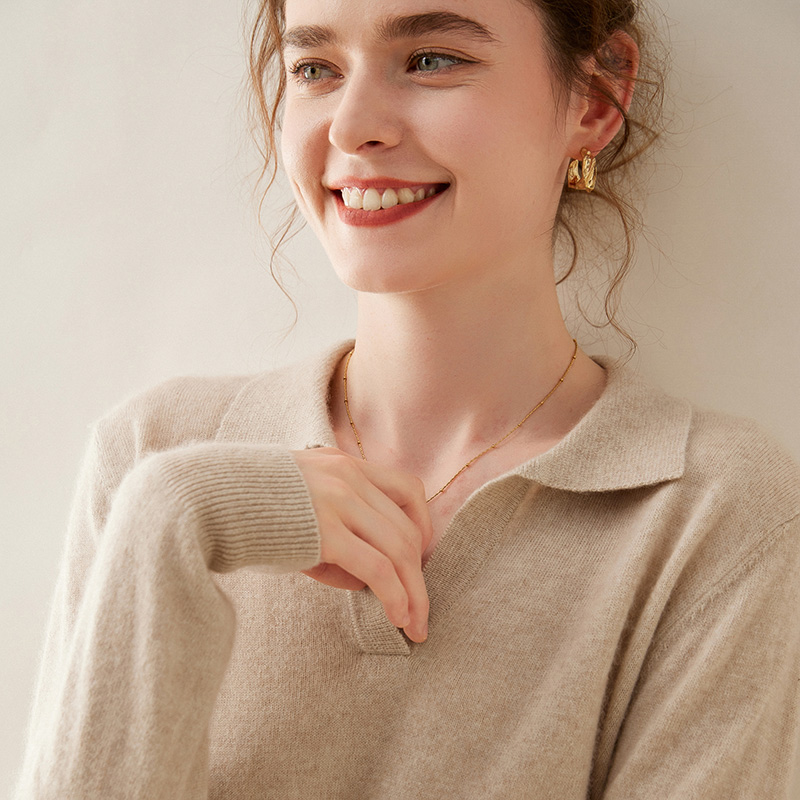 WinvyNee 女性カシミヤメリノウールセーターポロネックルーズソリッドニットトップスセーターカジュアルプルオーバージャンパー秋 A 1054004