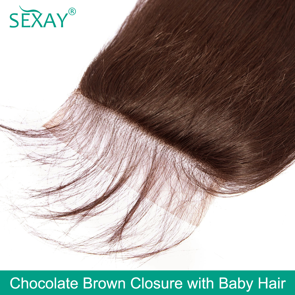ลูกไม้สีน้ำตาลช็อกโกแลตที่ปิดฟรีส่วน100% เซ็กซี่ลูกไม้สวิสสีเส้นผมมนุษย์เรียบตรงปิดลูกไม้โปร่งใส4x4