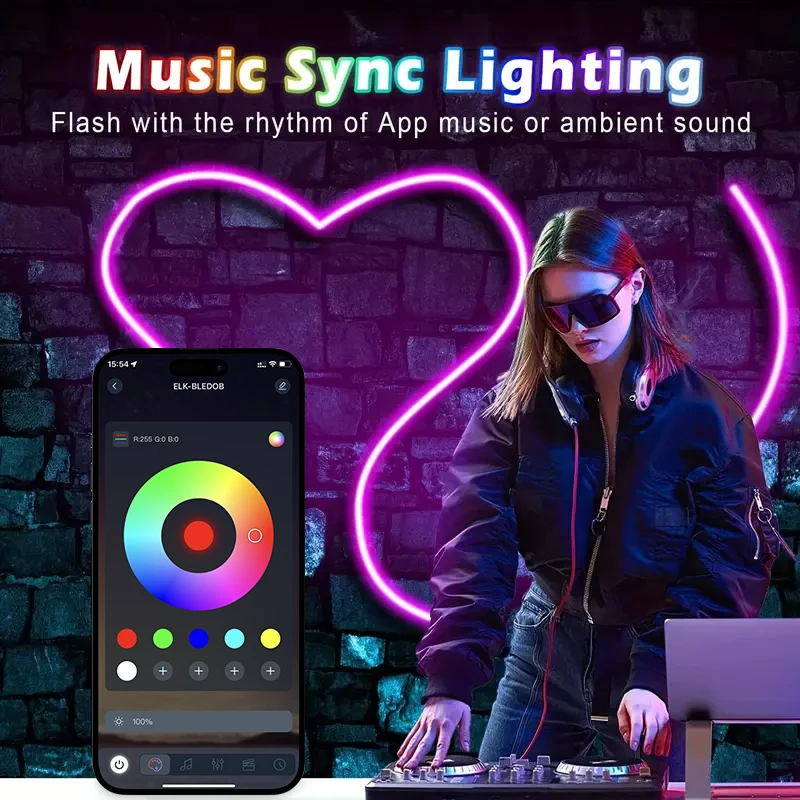 The flexible LED light bar of RGB neon lamp is powered by USB, remote control +APP, which is suitable for home TV backlight