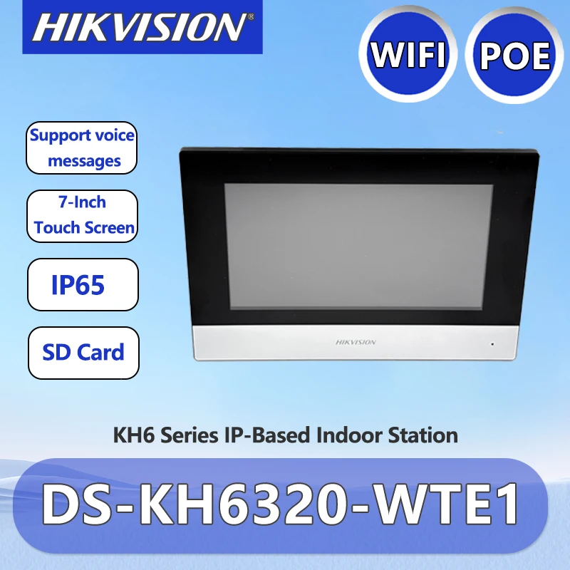 Estação interna de vídeo porteiro Hikvision Tela sensível ao toque de 7 polegadas Padrão POE WIFI Monitor sem fio DS-KH6320-WTE1 DS-KH6350-WTE1