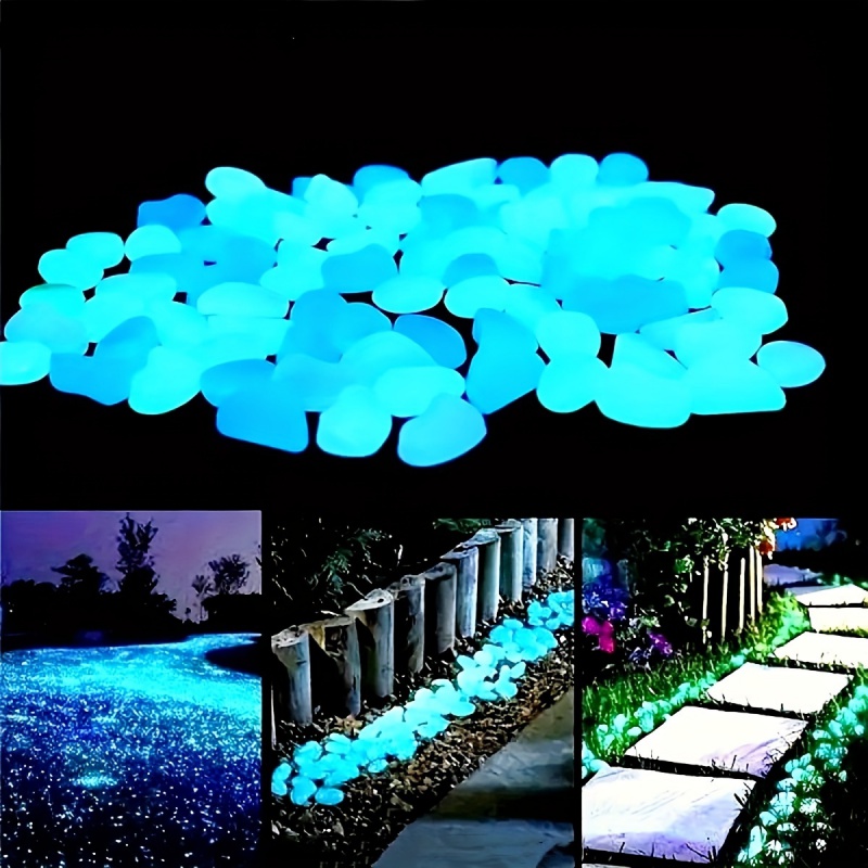 Guijarros que brillan en la oscuridad, piedras luminosas de resina para paisaje, caminos de jardín, plantas en macetas, parques, decoración de Acuario, 100 piezas