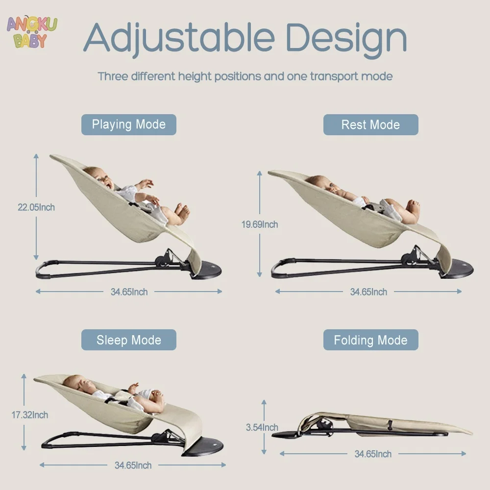 3-height Adjust Baby Rocking Chair Foldable Swing Chair for Newborn 0-12 Months Adjustable Baby Bouncer Rocking Chair with Toys