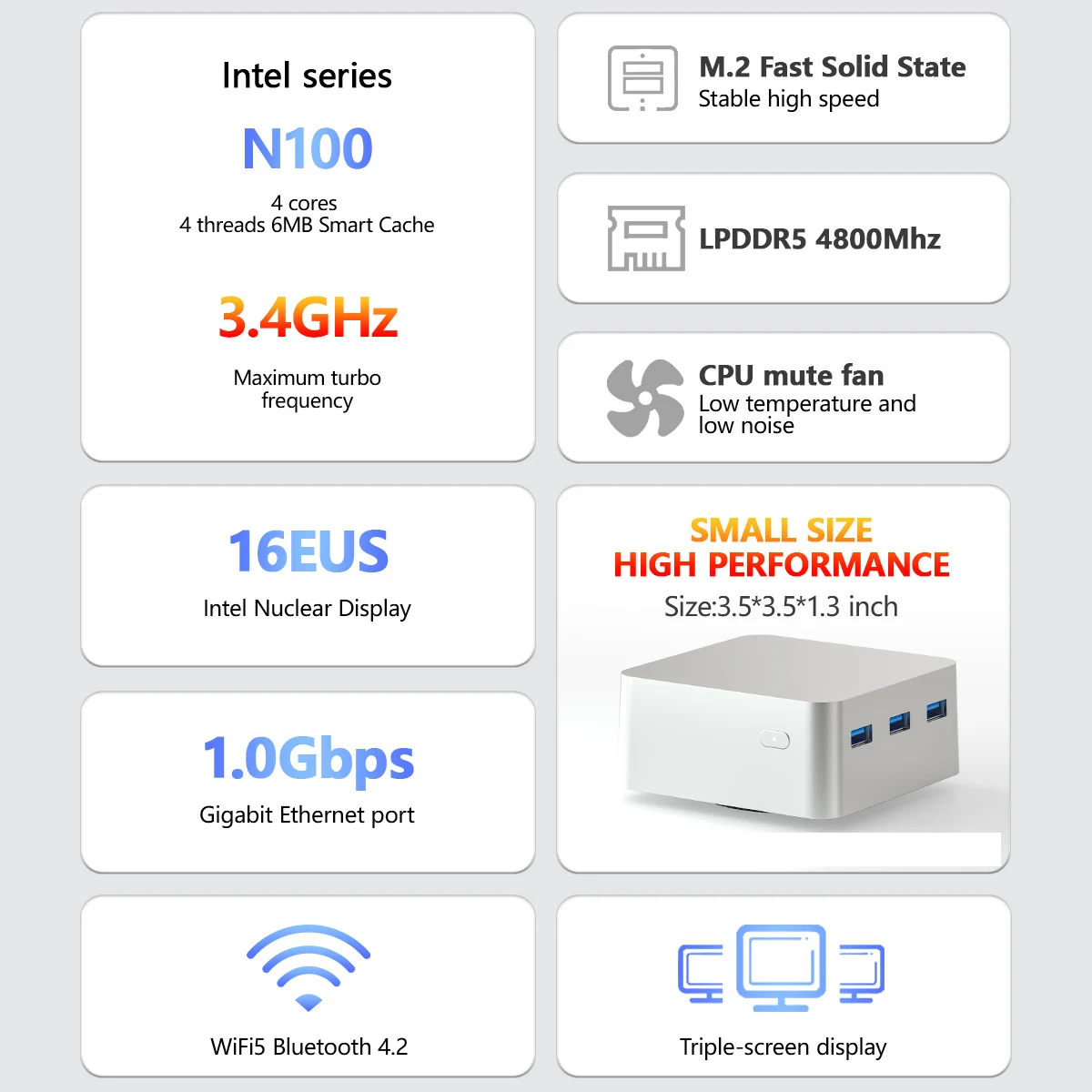 FIREBAT T8 PLUS Mini-PC-Gamer Intel N100 CPU Windows 11 Mini-PC Gaming LPDDR5 16 GB RAM 512 GB SSD WIFI5 BT4.2 Desktop-Computer