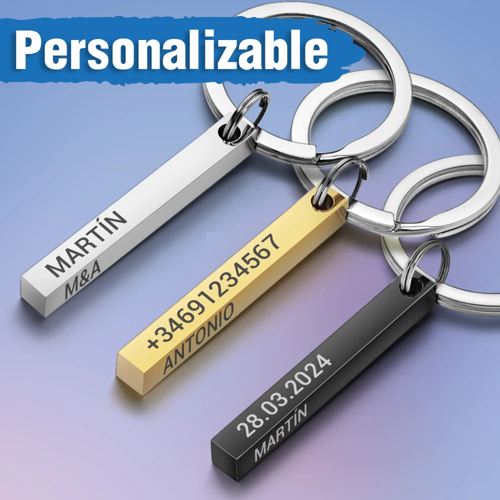 Llaveros personalizados de acero inoxidable con barra 3D, llaveros con logotipo de fecha y nombre de texto grabado, llaveros personalizados, regalo de Navidad P039