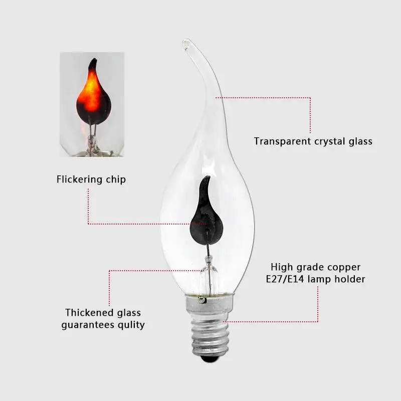 หลอดไฟวินเทจ Edison E14 E27 หลอดไฟ LED รูปทรงเทียน ให้แสงแบบเปลวไฟ 3W AC220V สำหรับตกแต่งบ้าน