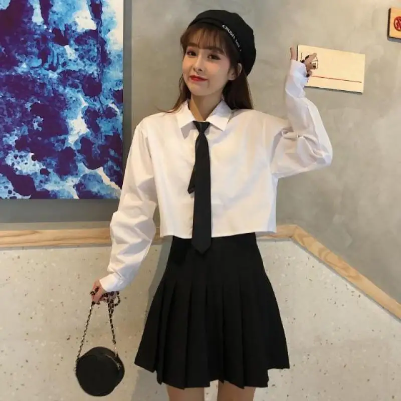 Oversize Cropped เสื้อเชิ้ตสีขาวผู้หญิงฤดูร้อนแขนสั้นโปโลคอปุ่มลง Basic เสื้อแขนสั้นเกาหลีหญิงเสื้อ