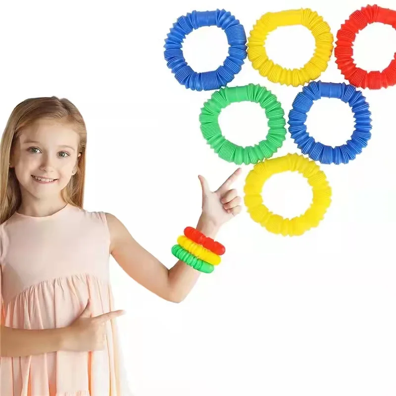 8PCS Colorful Telescopic Tube Pop Tube Stretching Tube Corrugated Tube Children Adult Stress Relief Toy Educational Folding Toys